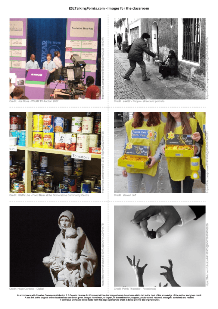 charity esl conversation questions and speaking activities