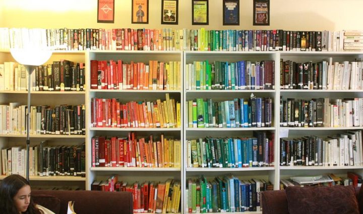 bookshelf with books with many colours