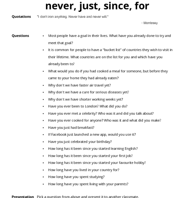 Already Yet Ever Never Just V2 Esl Conversation Questions And Speaking Activities